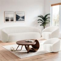 Kit Sofá 3 Lugares 200cm E 2 Poltronas Orgânica Luxo Recepção Amore Bouclé Branco - 8