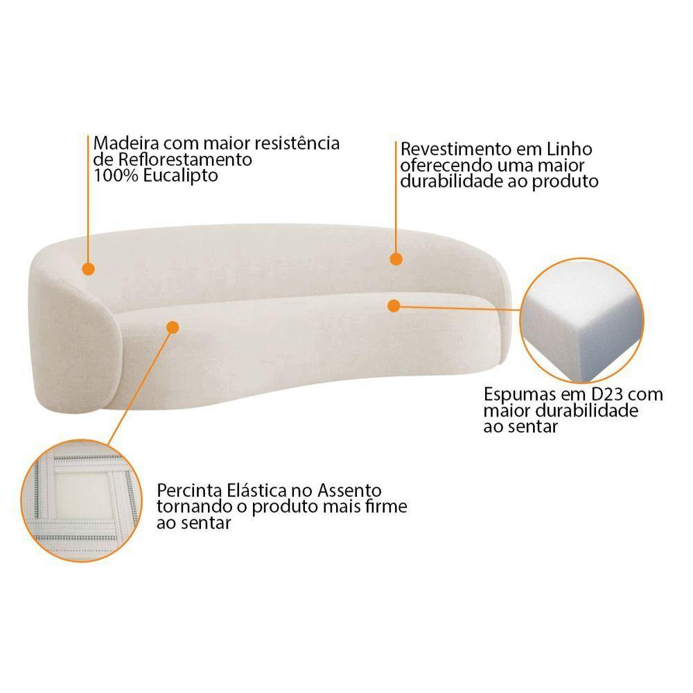 Kit Sofá 3 Lugares 180cm E 2 Poltronas Orgânica Luxo Recepção Amore Linho Bege - 6