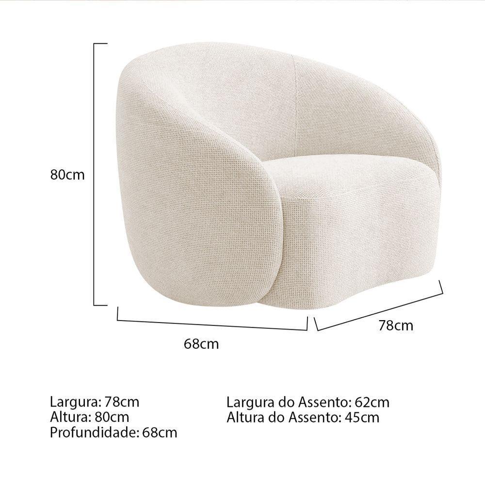 Kit Sofá 3 Lugares 180cm E 2 Poltronas Orgânica Luxo Recepção Amore Linho Bege - 8