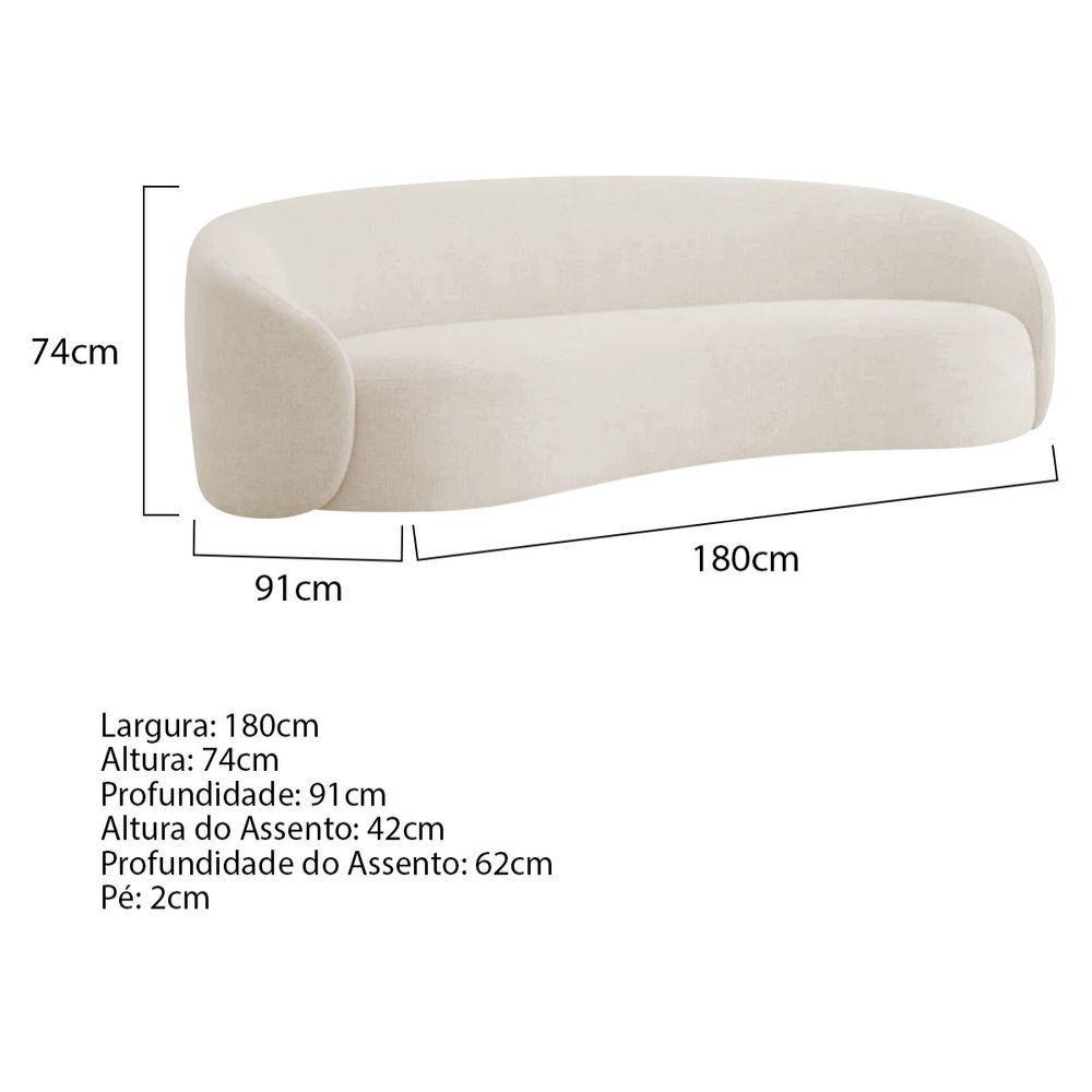Kit Sofá 3 Lugares 180cm E 2 Poltronas Orgânica Luxo Recepção Amore Linho Bege - 9