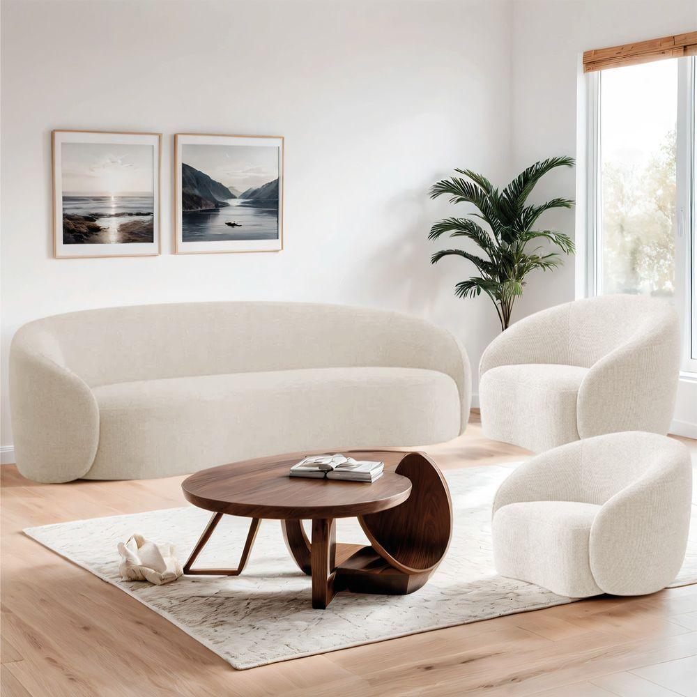 Kit Sofá 3 Lugares 180cm E 2 Poltronas Orgânica Luxo Recepção Amore Linho Bege - 10