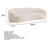 Kit Sofá 3 Lugares 180cm E 2 Poltronas Orgânica Luxo Recepção Amore Linho Bege - 9