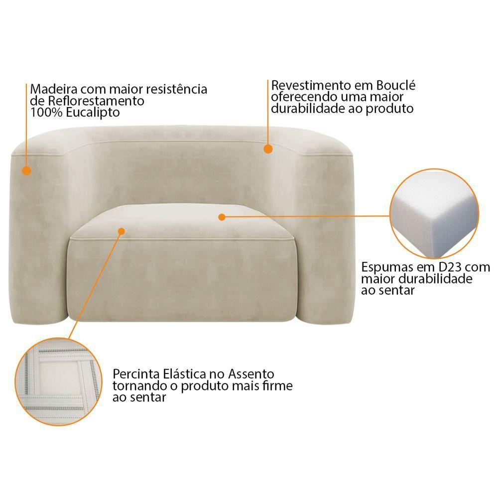 Kit Sofá 2 Lugares 160cm E Poltrona Orgânica Luxo Recepção Melina Bouclé Cor Suede Bege - 2