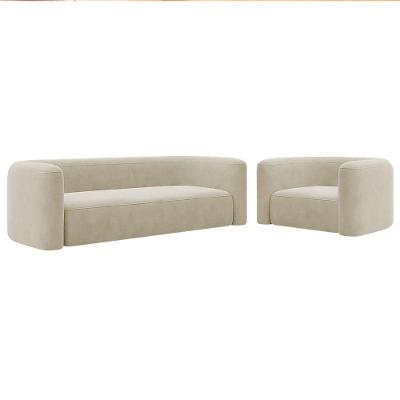 Kit Sofá 2 Lugares 160cm E Poltrona Orgânica Luxo Recepção Melina Bouclé Cor Suede Bege