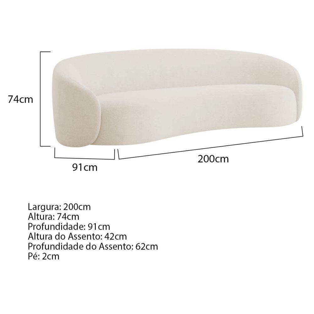 Kit Sofá 3 Lugares 200cm E 2 Poltronas Orgânica Luxo Recepção Amore Bouclé Bege - 2