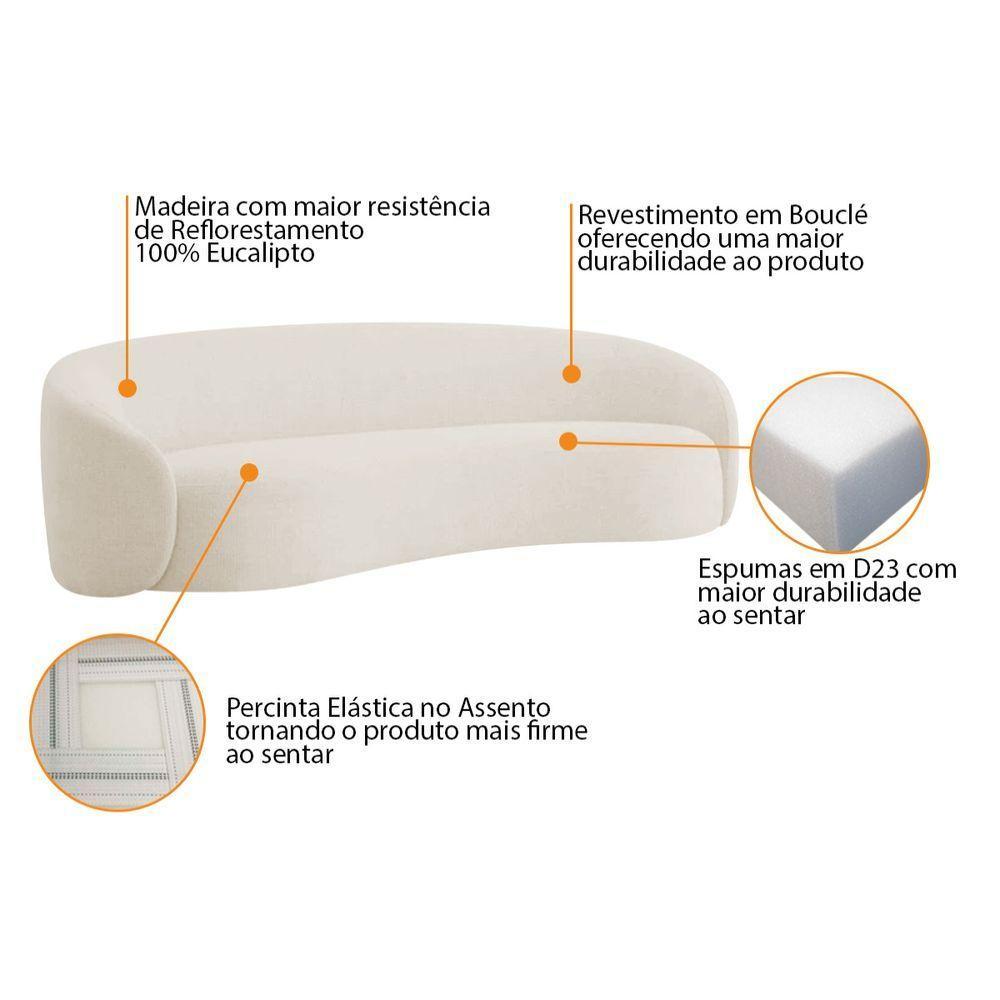 Kit Sofá 3 Lugares 200cm E 2 Poltronas Orgânica Luxo Recepção Amore Bouclé Bege - 5
