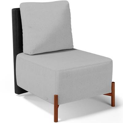 Poltrona Decorativa Hungria L02 Sala de Estar Couro Sintético e Linho Preto Cinza Lyam Decor
