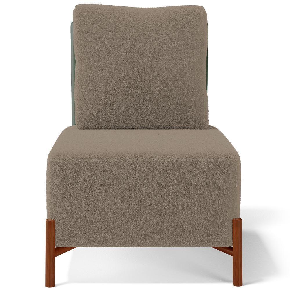 Poltrona Decorativa Living Pés Madeira Hungria L02 Couríssimo Verde Bouclê Bege - Lyam - 3