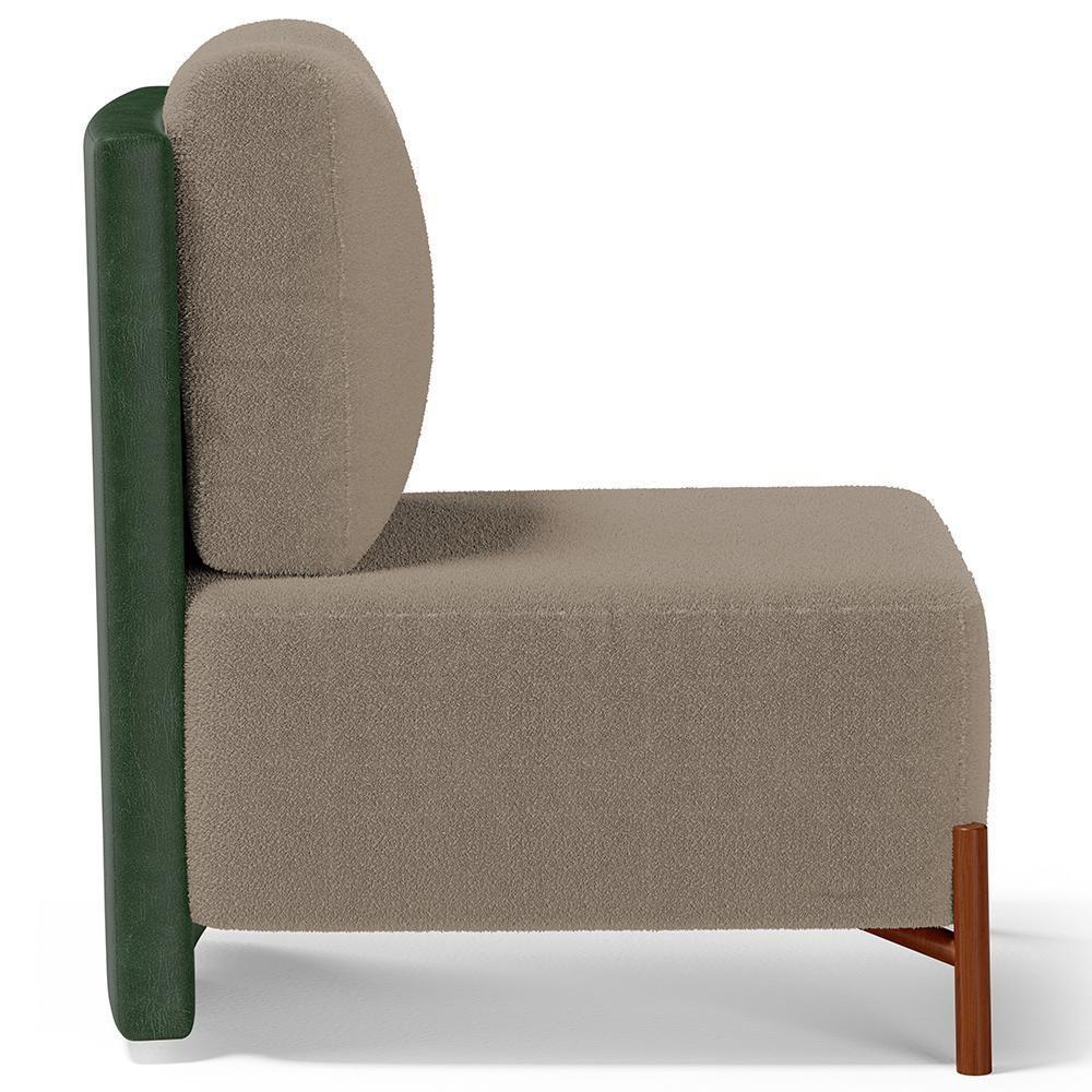 Poltrona Decorativa Living Pés Madeira Hungria L02 Couríssimo Verde Bouclê Bege - Lyam - 4