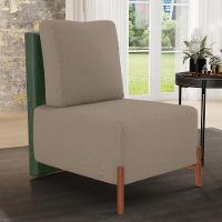 Poltrona Decorativa Living Pés Madeira Hungria L02 Couríssimo Verde Bouclê Bege - Lyam - 2