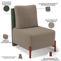 Poltrona Decorativa Living Pés Madeira Hungria L02 Couríssimo Verde Bouclê Bege - Lyam - 6