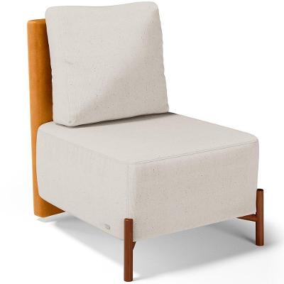 Poltrona Decorativa Hungria L02 Couríssimo Whisky Linho Cru Marrom Bege Lyam Decor