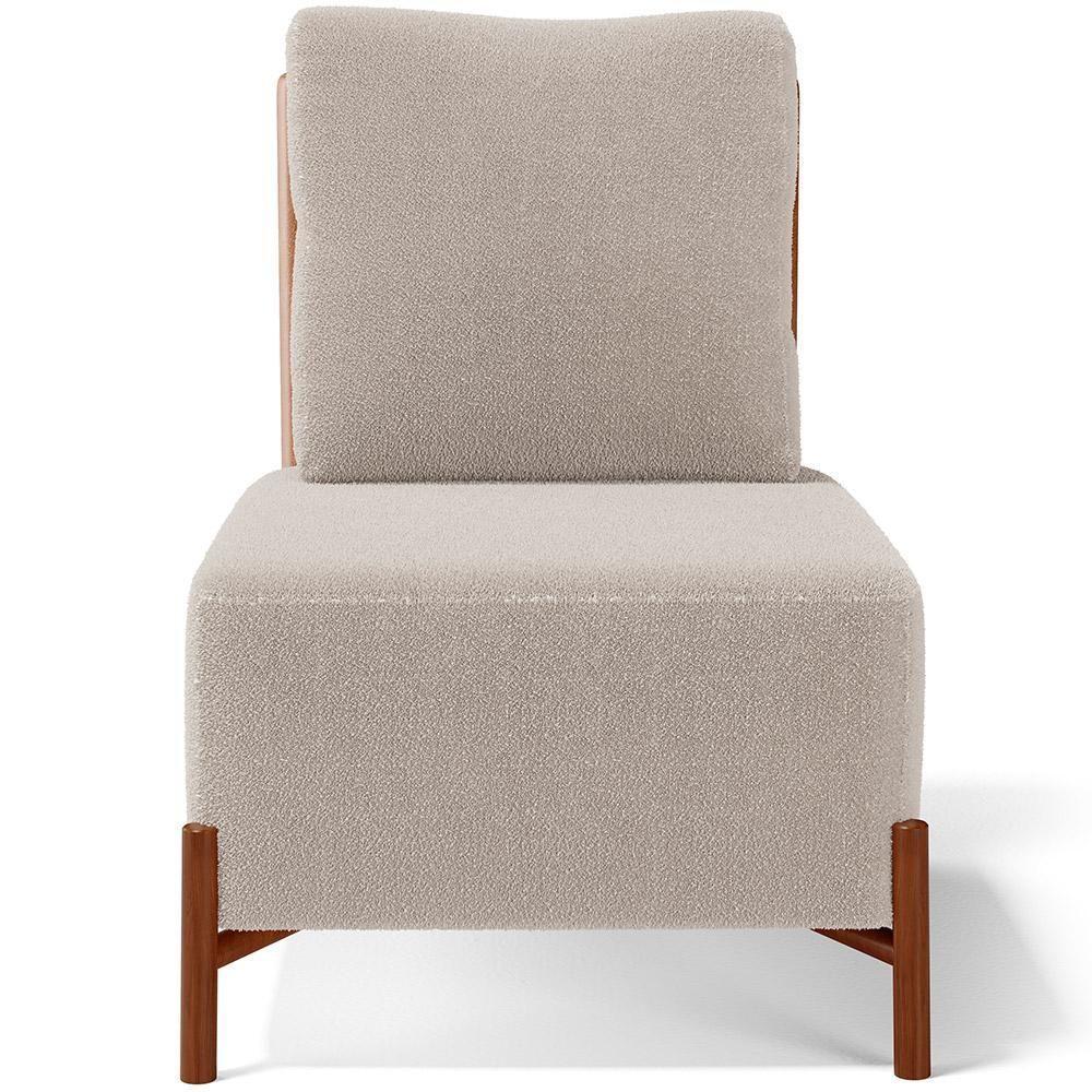 Poltrona Decorativa Living Pés Madeira Hungria L02 Couríssimo Camel Bouclê Creme - Lyam - 6