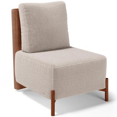 Poltrona Decorativa Hungria L02 Sala de Estar Couríssimo Camel Bouclê Creme Lyam Decor