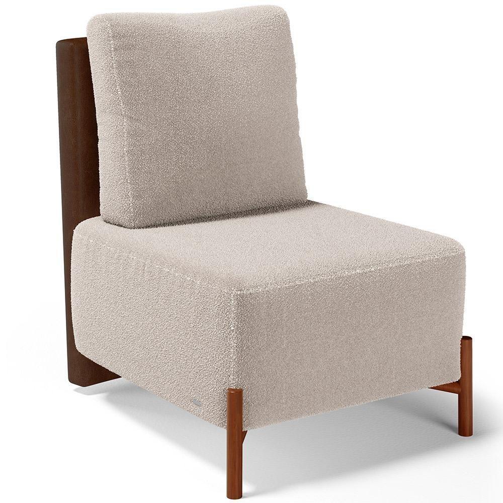 Poltrona Decorativa Living Pés Madeira Hungria L02 Couríssimo Marrom Bouclê Creme - Lyam - 1