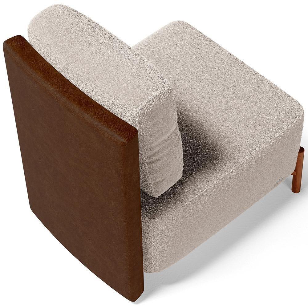Poltrona Decorativa Living Pés Madeira Hungria L02 Couríssimo Marrom Bouclê Creme - Lyam - 2