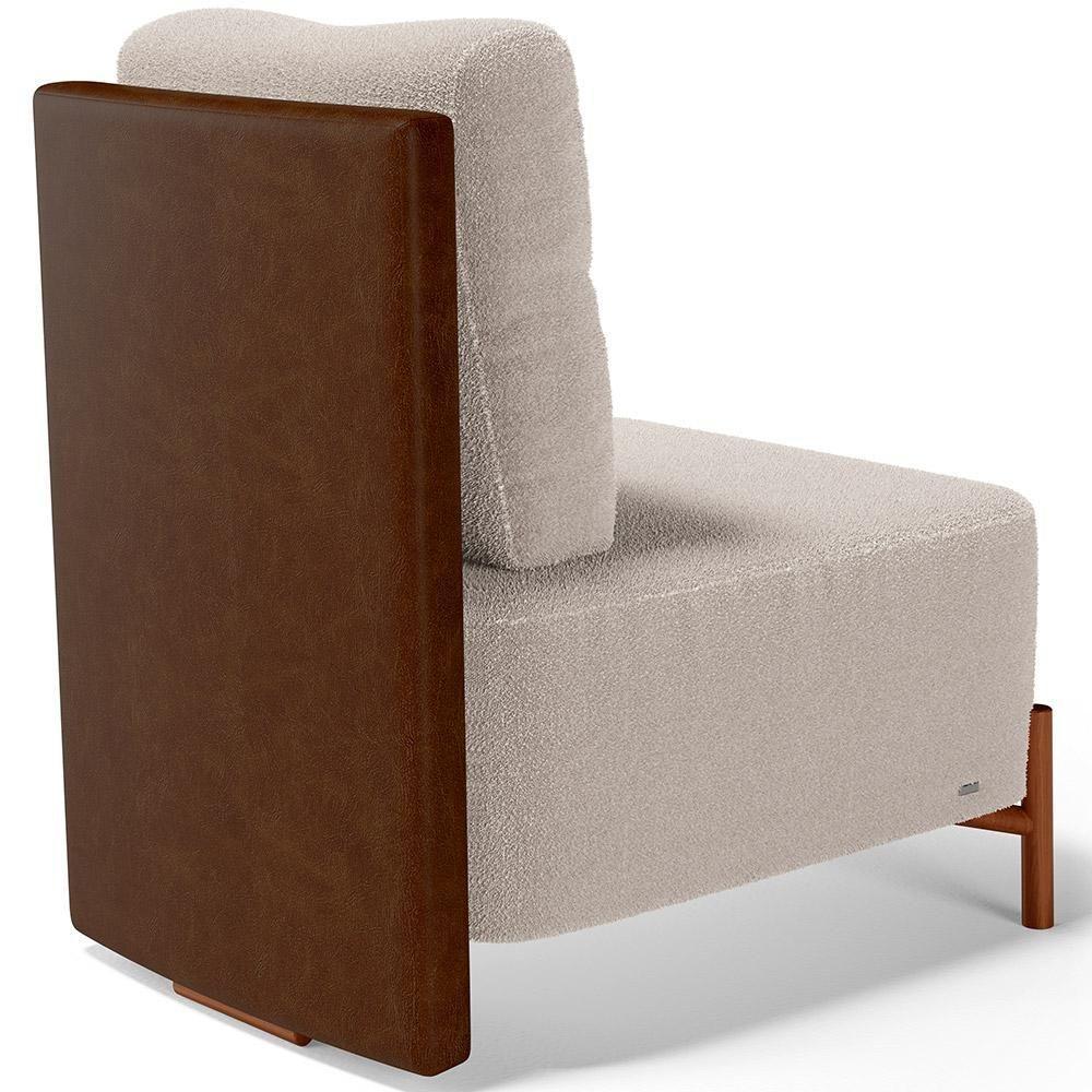 Poltrona Decorativa Living Pés Madeira Hungria L02 Couríssimo Marrom Bouclê Creme - Lyam - 5