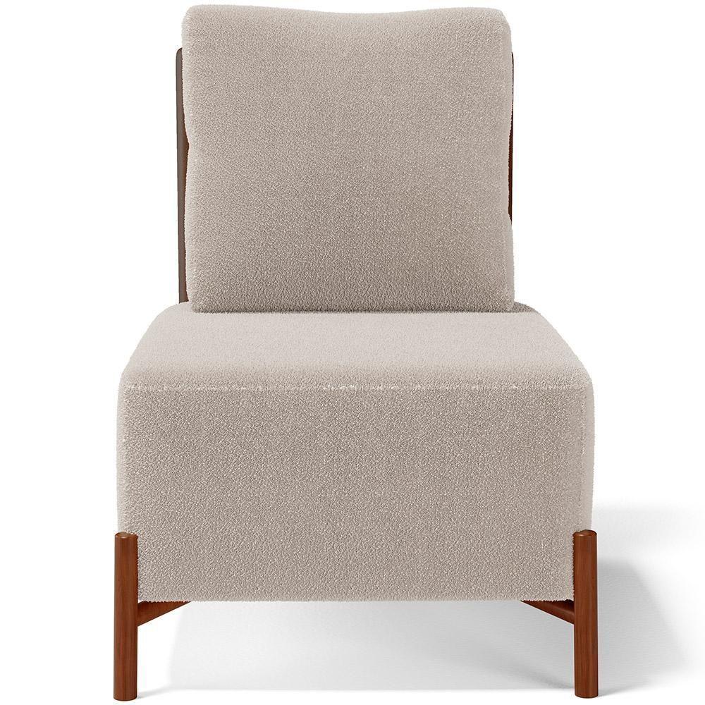Poltrona Decorativa Living Pés Madeira Hungria L02 Couríssimo Marrom Bouclê Creme - Lyam - 6