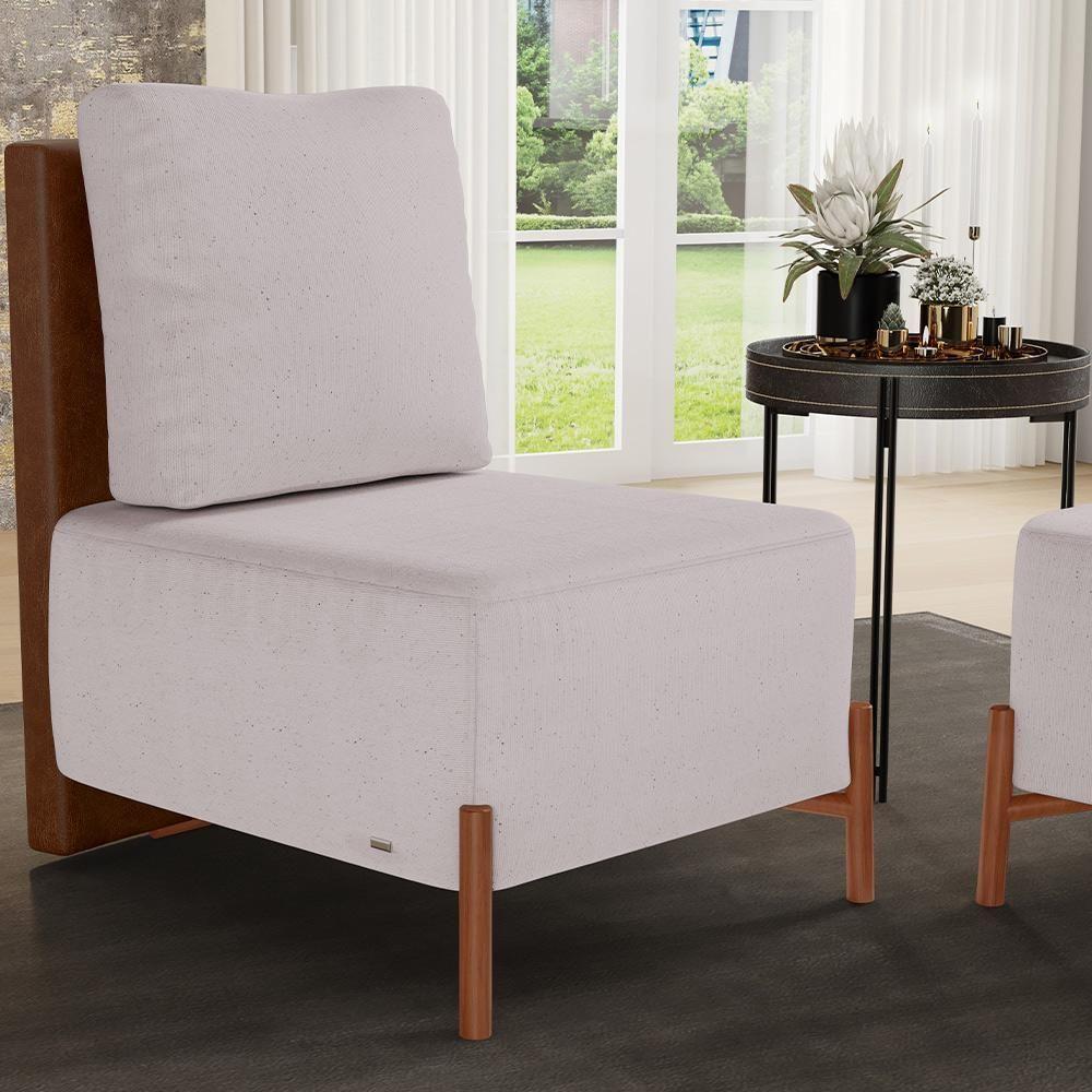 Poltrona Decorativa Living Pés Madeira Hungria L02 Couríssimo Marrom Linho Bege - Lyam - 5