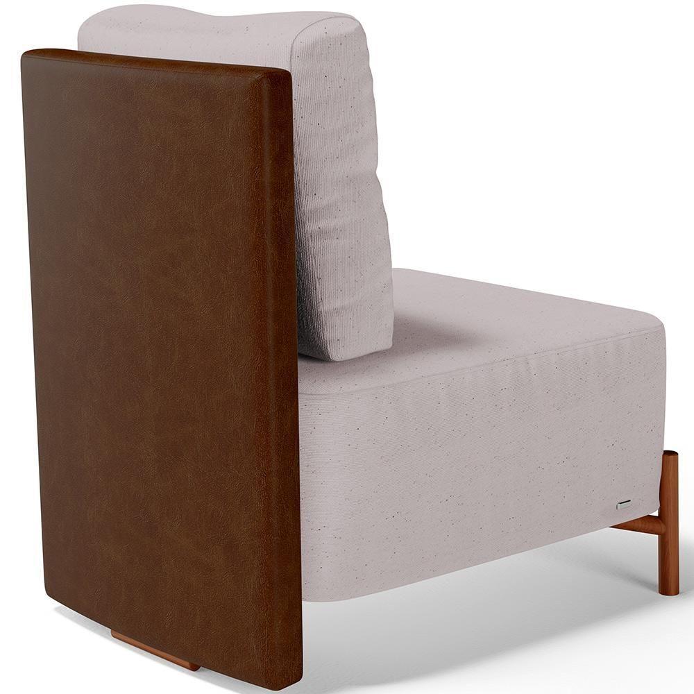 Poltrona Decorativa Living Pés Madeira Hungria L02 Couríssimo Marrom Linho Bege - Lyam - 6