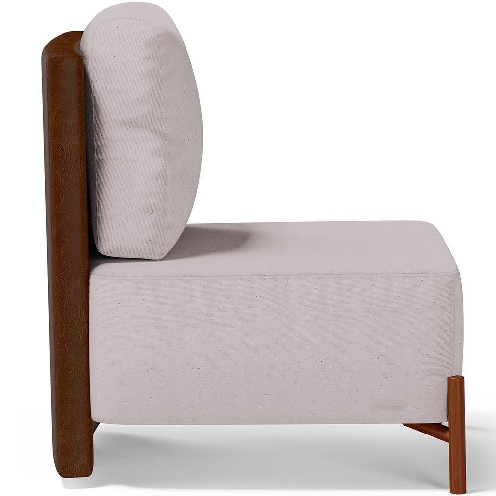 Poltrona Decorativa Living Pés Madeira Hungria L02 Couríssimo Marrom Linho Bege - Lyam - 7