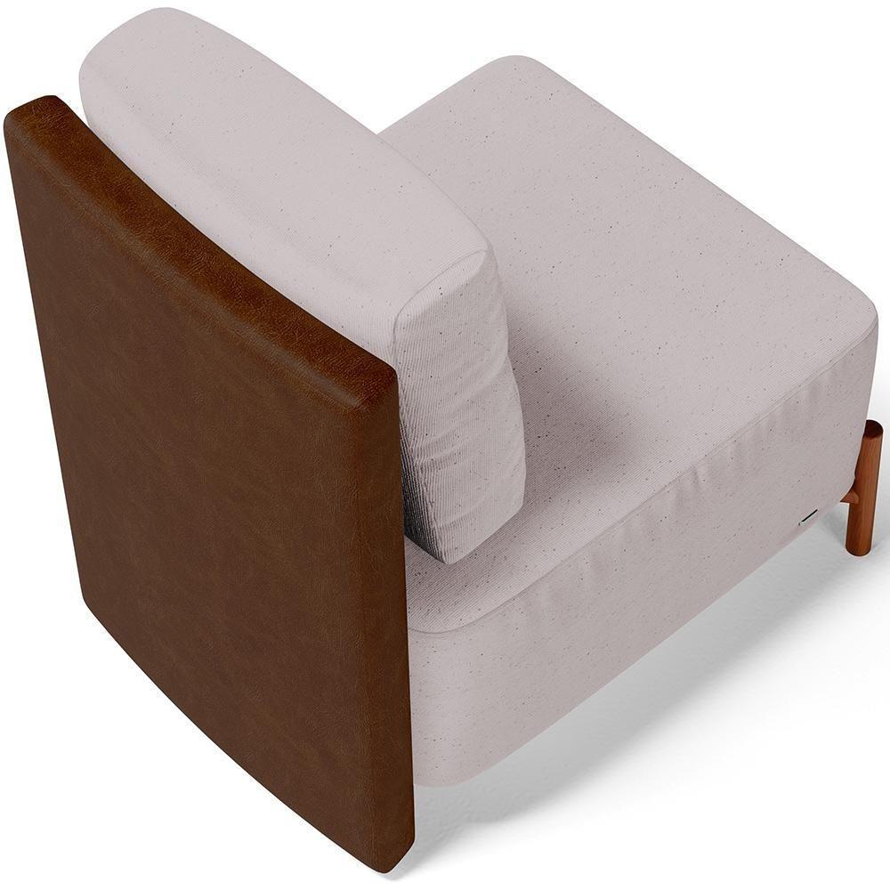 Poltrona Decorativa Living Pés Madeira Hungria L02 Couríssimo Marrom Linho Bege - Lyam - 8