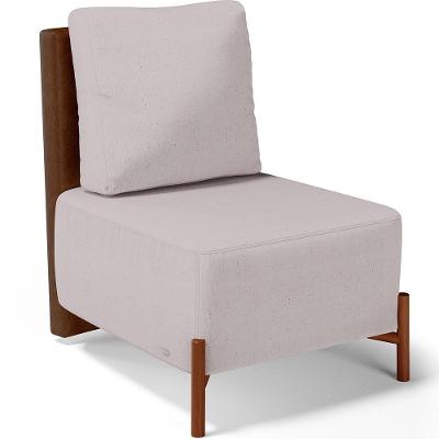 Poltrona Decorativa Hungria L02 Sala De Estar Couríssimo Marrom Linho Bege Lyam Decor
