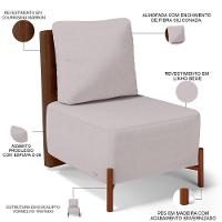 Poltrona Decorativa Living Pés Madeira Hungria L02 Couríssimo Marrom Linho Bege - Lyam - 3