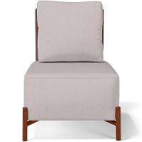 Poltrona Decorativa Living Pés Madeira Hungria L02 Couríssimo Marrom Linho Bege - Lyam