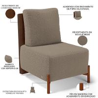 Poltrona Decorativa Living Pés Madeira Hungria L02 Couríssimo Marrom Bouclê Bege - Lyam - 8