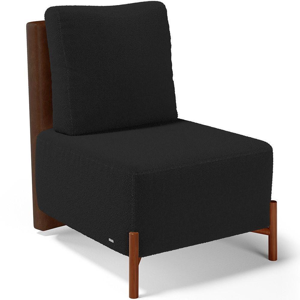 Poltrona Decorativa Living Pés Madeira Hungria L02 Couríssimo Marrom Bouclê Preto - Lyam - 1