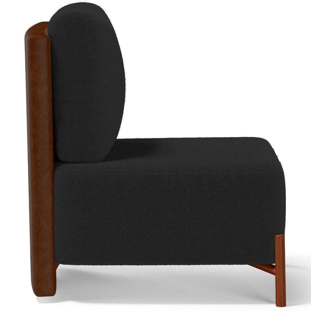Poltrona Decorativa Living Pés Madeira Hungria L02 Couríssimo Marrom Bouclê Preto - Lyam - 3