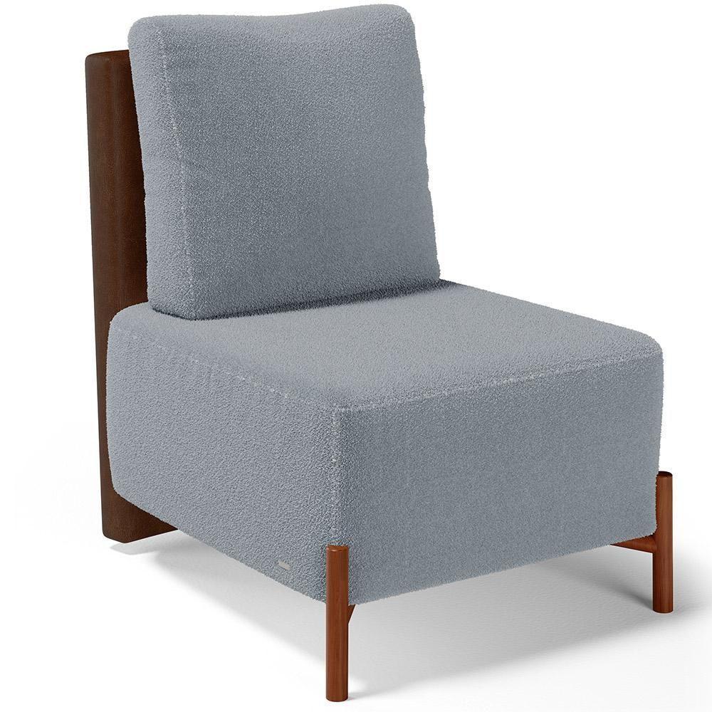 Poltrona Decorativa Living Pés Madeira Hungria L02 Couríssimo Marrom Bouclê Cinza - Lyam - 1