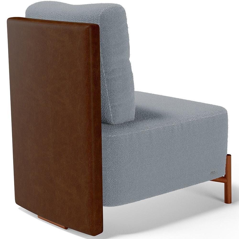 Poltrona Decorativa Living Pés Madeira Hungria L02 Couríssimo Marrom Bouclê Cinza - Lyam - 2