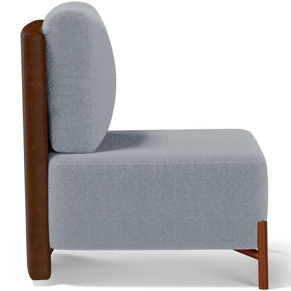 Poltrona Decorativa Living Pés Madeira Hungria L02 Couríssimo Marrom Bouclê Cinza - Lyam - 3
