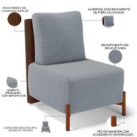 Poltrona Decorativa Living Pés Madeira Hungria L02 Couríssimo Marrom Bouclê Cinza - Lyam - 8