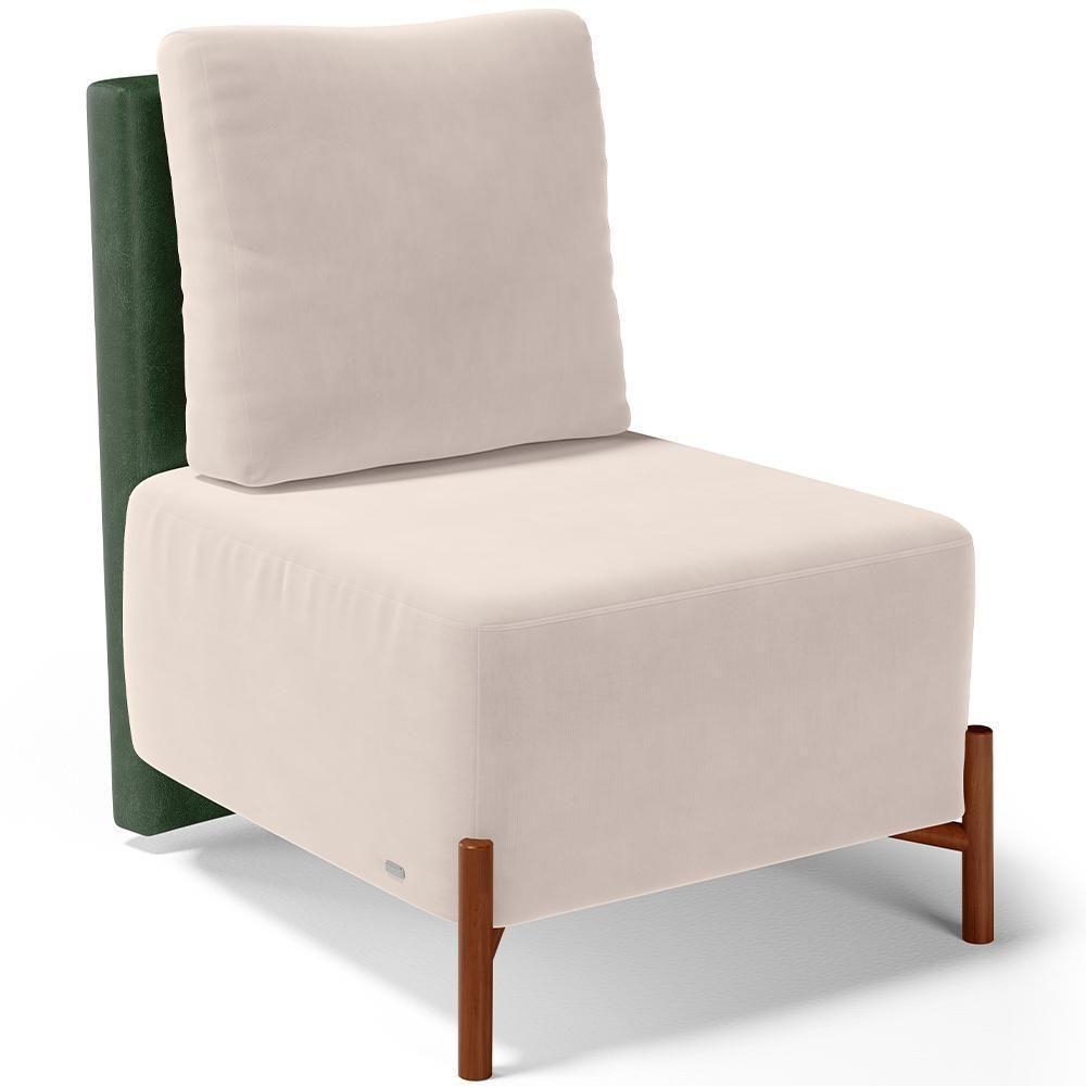 Poltrona Decorativa Living Pés Madeira Hungria L02 Couríssimo Verde Suede Bege - Lyam - 1