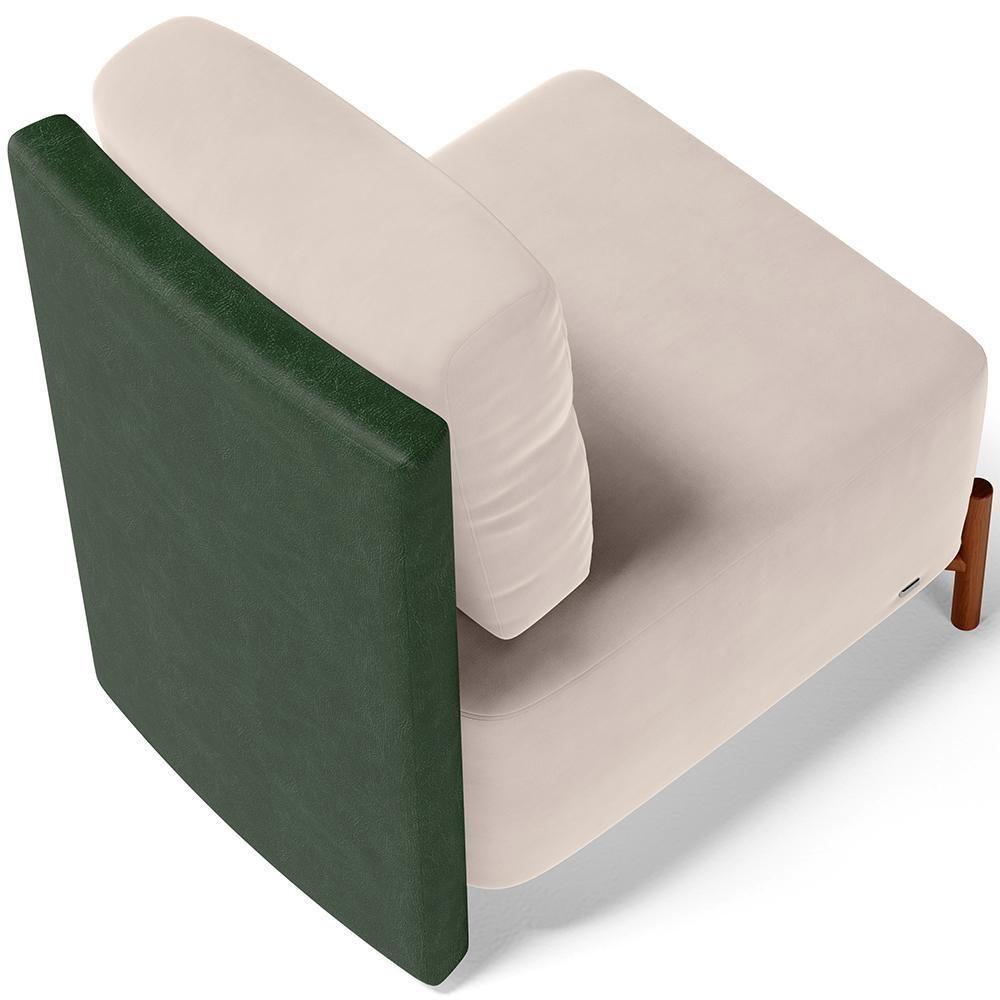 Poltrona Decorativa Living Pés Madeira Hungria L02 Couríssimo Verde Suede Bege - Lyam - 2