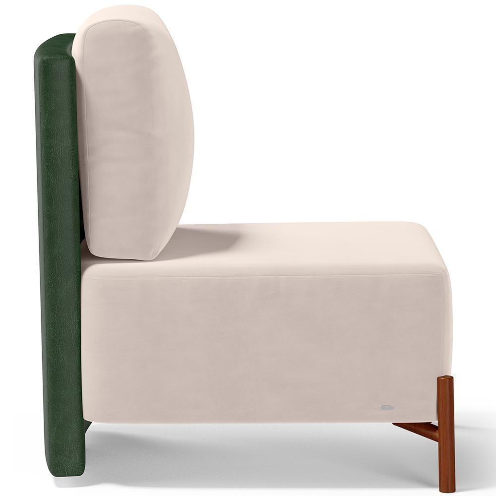 Poltrona Decorativa Living Pés Madeira Hungria L02 Couríssimo Verde Suede Bege - Lyam - 3