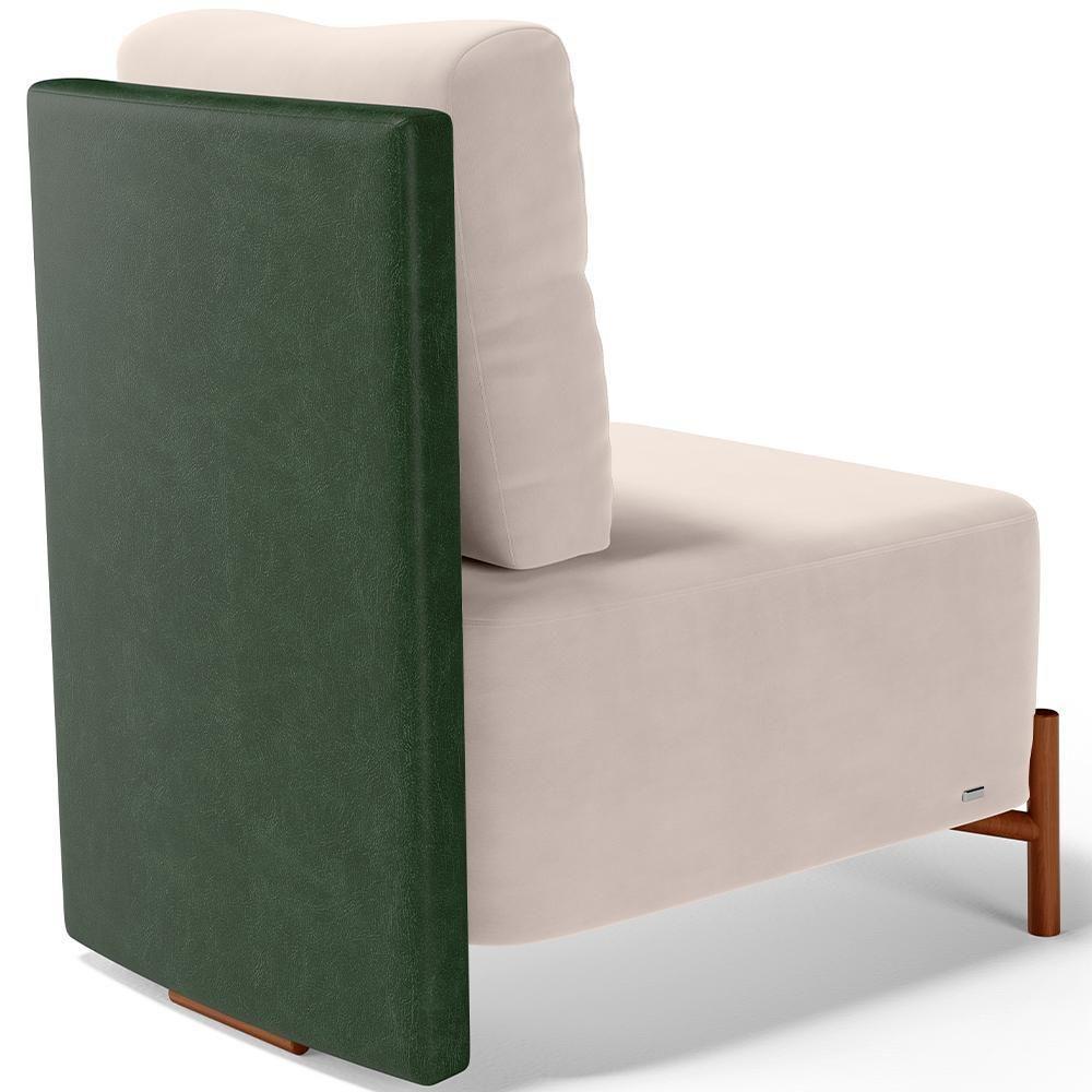 Poltrona Decorativa Living Pés Madeira Hungria L02 Couríssimo Verde Suede Bege - Lyam - 5