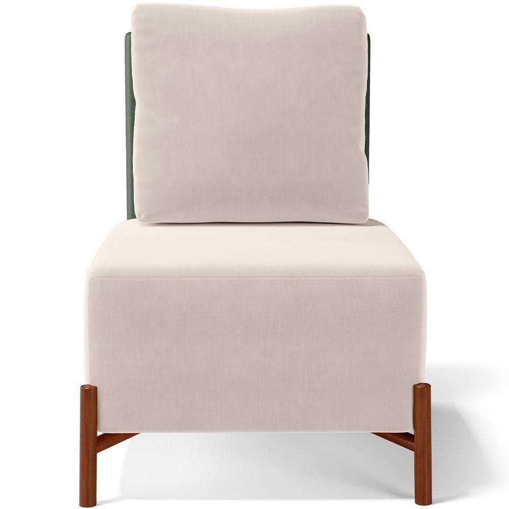 Poltrona Decorativa Living Pés Madeira Hungria L02 Couríssimo Verde Suede Bege - Lyam - 6