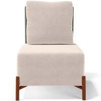 Poltrona Decorativa Living Pés Madeira Hungria L02 Couríssimo Verde Suede Bege - Lyam - 6