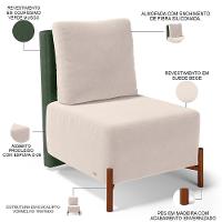 Poltrona Decorativa Living Pés Madeira Hungria L02 Couríssimo Verde Suede Bege - Lyam - 8