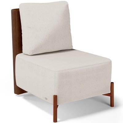 Poltrona Decorativa Hungria L02 Sala de Estar Couríssimo e Linho Marrom Creme Lyam Decor