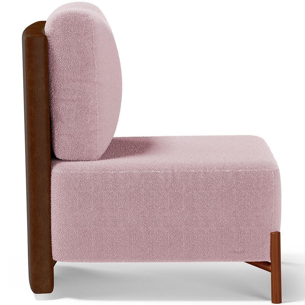 Poltrona Decorativa Living Pés Madeira Hungria L02 Couríssimo Marrom Bouclê Rosê - Lyam - 3