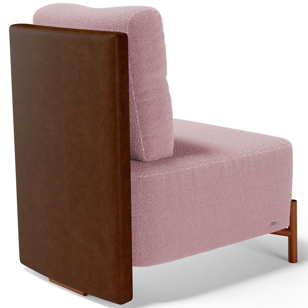 Poltrona Decorativa Living Pés Madeira Hungria L02 Couríssimo Marrom Bouclê Rosê - Lyam - 7