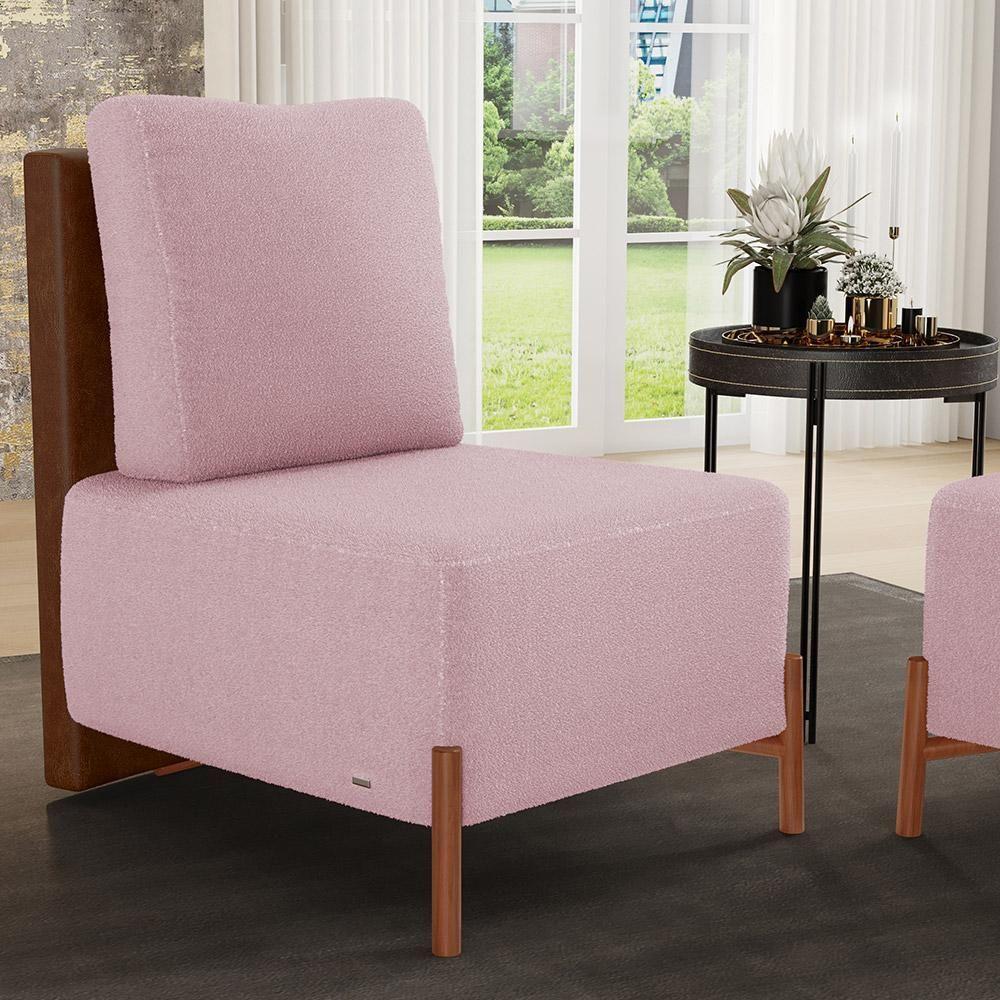 Poltrona Decorativa Living Pés Madeira Hungria L02 Couríssimo Marrom Bouclê Rosê - Lyam - 8