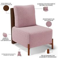 Poltrona Decorativa Living Pés Madeira Hungria L02 Couríssimo Marrom Bouclê Rosê - Lyam - 5