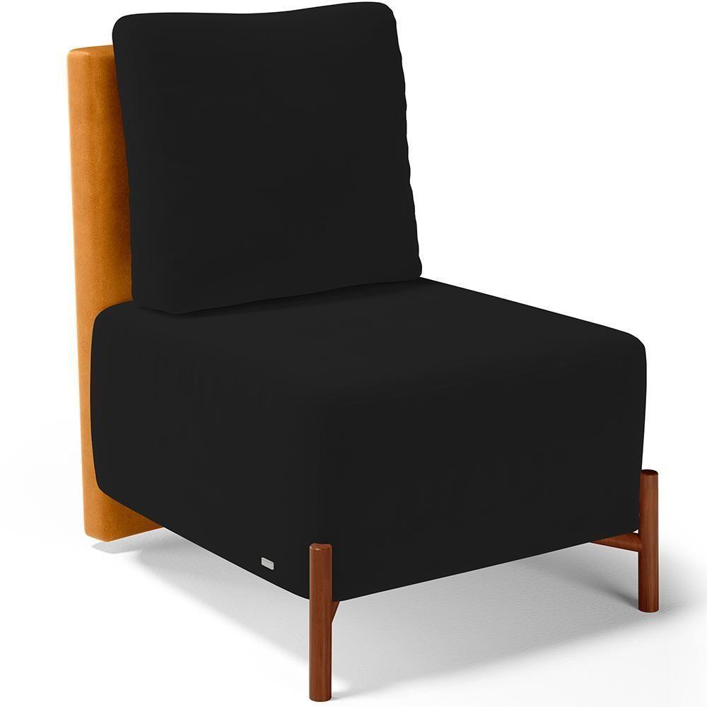 Poltrona Decorativa Living Pés Madeira Hungria L02 Couríssimo Whisky Suede Preto - Lyam - 1