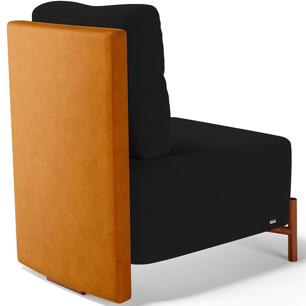 Poltrona Decorativa Living Pés Madeira Hungria L02 Couríssimo Whisky Suede Preto - Lyam - 5